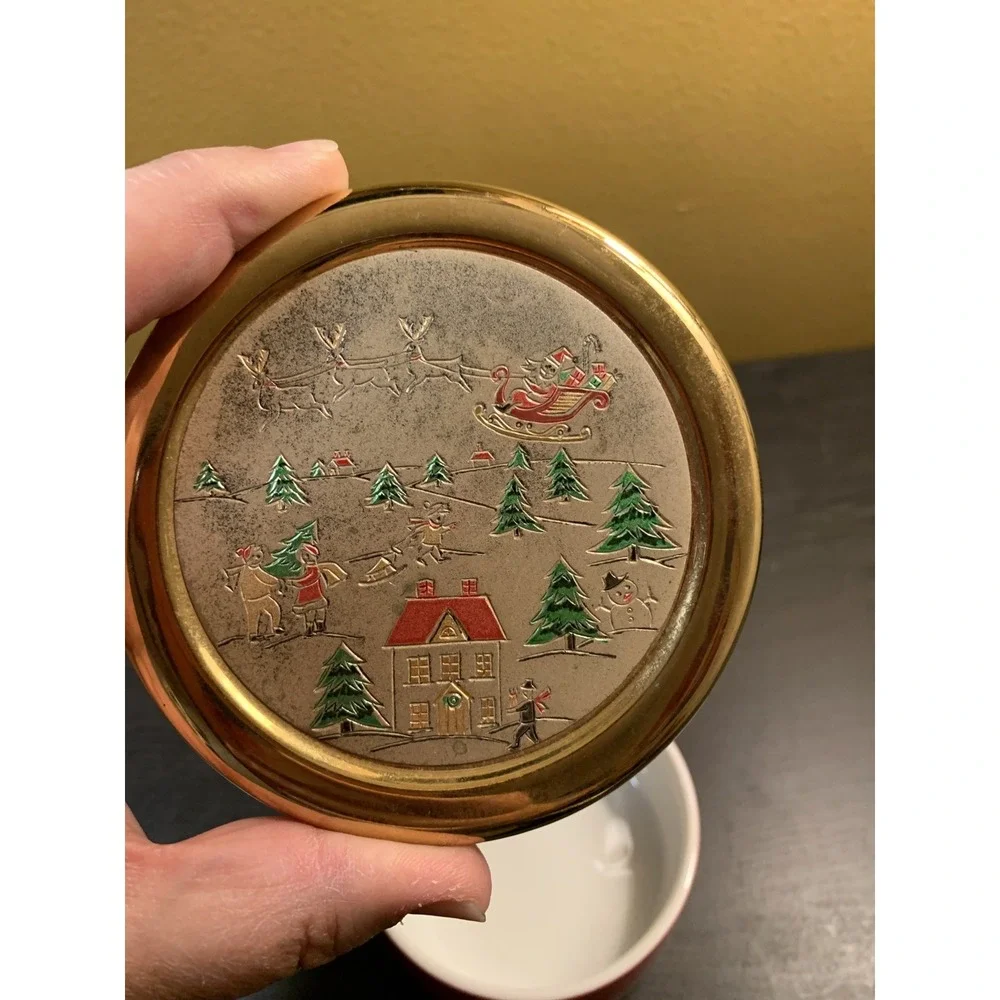 Jamestown China Christmas Chokin Covered Trinket Box Santa~Japan‎ 24k gold trim